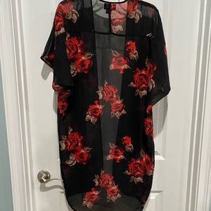Good Times duster, black w/roses, sheer, Sz M
